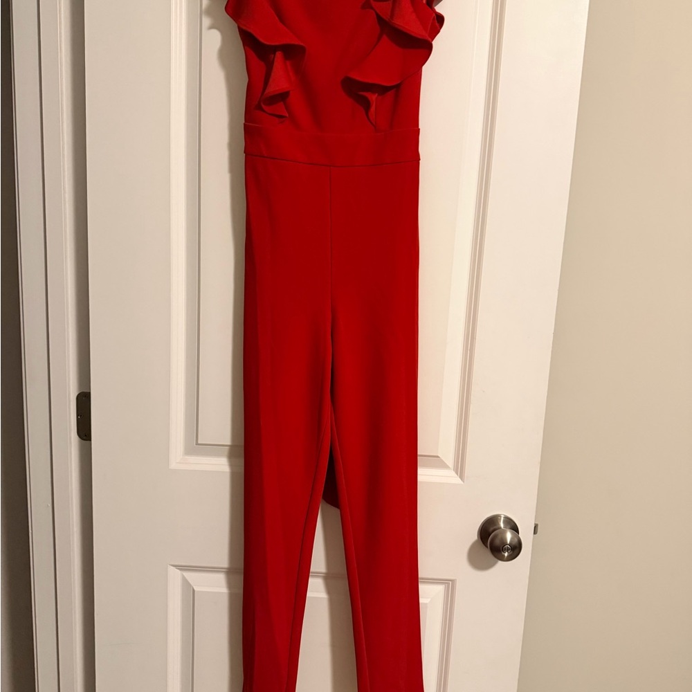 Aqua Vibrant Red Ruffled Jumpsuit
